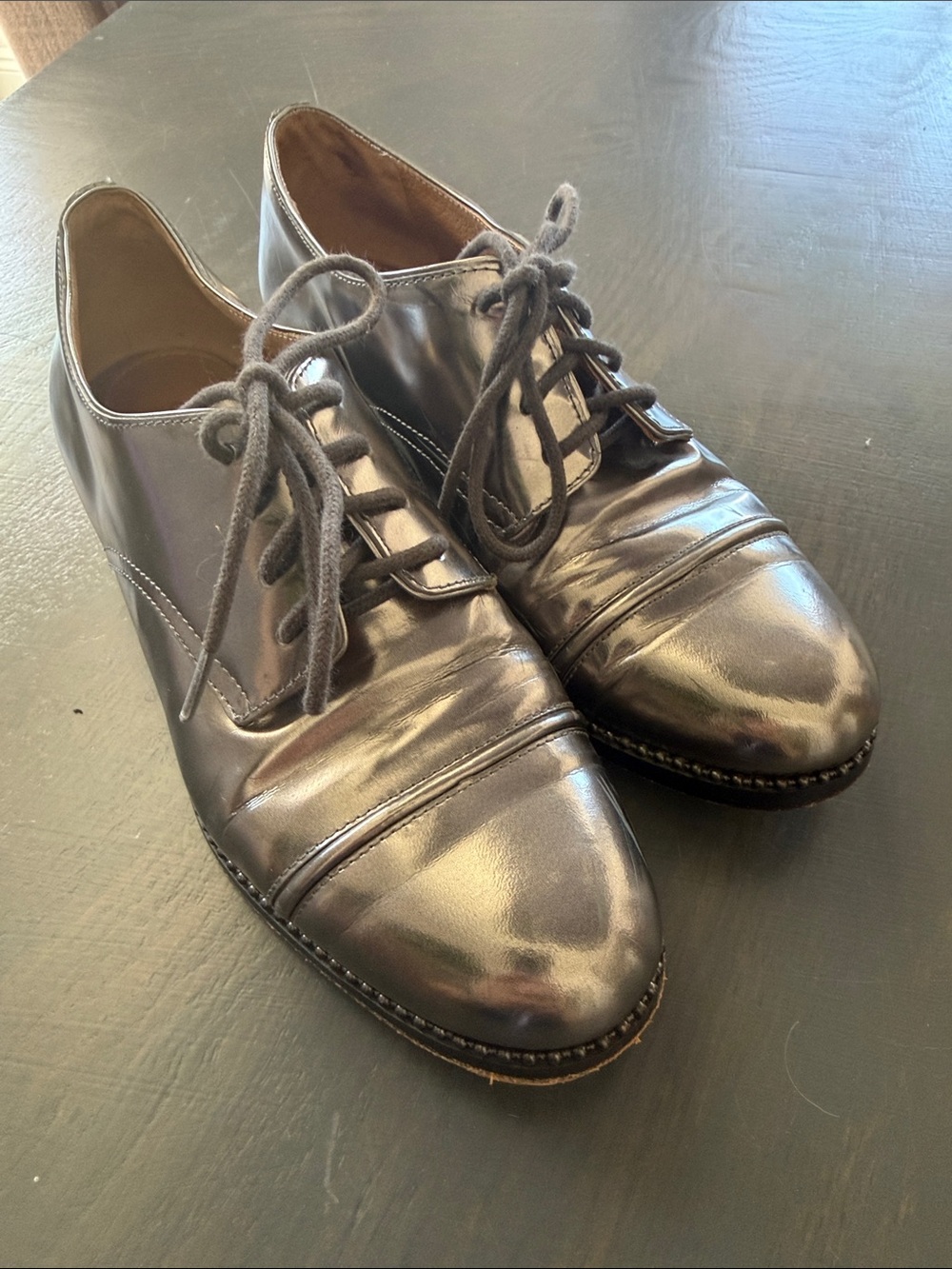 Coach Edith Silver Cap-Toe Oxford Lace-Up Shoes Metallic Gray 5.5